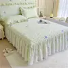 Faldón de Cama Acolchado Grueso 100% Algodón Pieza Única Estilo Princesa Borde de Encaje Cubre Cama de Algodón Puro con Borde de Falda Cubierta de Sábana Cubierta de Contorno de Cama