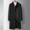 Casaco Masculino 2026 Outono e Inverno Longo Trench Coat de Lã com Gola Lapela, Estilo Jovem de Luxo para Negócios, Casaco Quente de Lã Dupla Face