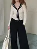 [En Stock] Chaleco de Punto Delgado con Cuello de Corbata Azul Marino para Mujer, Verano Estilo Coreano Adelgazante Dulce sin Mangas
