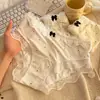 10A Algodón Puro Entrepierna Extendida Estilo Retro Francés Encaje Puro Deseo Lazo Seda de Hielo Braguitas de Cintura Media para Niña