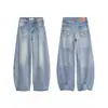 Jeans Bordados Estilo Retro Americano con Forma de Cuchillo Curvo para Mujer, Pantalones de Pierna Ancha Recta Sueltos de Cintura Alta para Primavera y Otoño, Largos hasta el Suelo