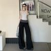 Ropa de Mujer de Seda Naranja# Traje con Costuras a Cuadros Negros Pantalones Casuales para Mujer Verano Nuevo Suelto Adelgazante Pantalones de Pierna Ancha