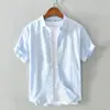 Extremamente linho fresco básico casual manga curta camisa de linho de algodão masculino estilo japonês verão solto camisa de linho artístico para a juventude
