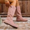 Botas Apiladas Botas de Caballero Femenino Retro Gamuza Tacón Grueso Punta Redonda 2025 Otoño e Invierno Nuevas Botas Altas Negras Plisadas