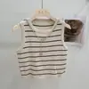 Camiseta sin mangas de tirantes finos a rayas para mujer, Camiseta corta de punto versátil sin espalda