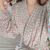 Pijama de Tecido de Algodão Imitado Estilo Japonês de Alta Qualidade para Mulheres, Novo Roupa de Dormir para Primavera e Verão, Roupa de Casa, Roupão que Pode Ser Usado Fora