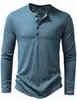 26 Primavera e Outono Europeu e Americano Transfronteiriço Nova Camiseta Masculina de Algodão e Linho com Gola Henry Manga Longa Moda Casual Camisa Polo