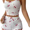 Conjunto de Pijama para Mujer con Estampado de Cerezas Nuevo Europeo y Americano, Camisola y Shorts, Lazo, Ropa Cómoda para Estar en Casa