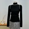 Tejido de hilo de núcleo, tejido decorativo de alta resistencia para mujer, moda otoño e invierno 2026 nuevo modelo, top con cuello semi-alto fruncido