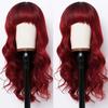 Peluca para mujer europea y americana 2022 flequillo cabello largo rizado onda grande rojo vino peluca de fibra química funda para la cabeza en stock generación cabello