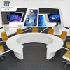 Mesa de Conferência Branca Pintada Mesa de Conferência de Negociação para 12 Pessoas Bancada Curva Simples Balcão de Recepção Simples e Moderno