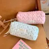 Estuche de lápices estilo coreano ins con lunares menta, bolsa de papelería de gran capacidad para estudiantes de secundaria y preparatoria, estuche de algodón acolchado portátil para llevar en la mano