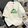 Camiseta Informal de Verano Fresca Estilo Ins Suelta de Manga Corta Pesada Top de Dibujos Animados Estilo Americano para Hombres Jóvenes