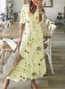 Vestido Largo Casual Dulce Holgado con Cuello en V Estampado de Barba Colgante de Manga Media para Mujer en Stock