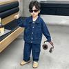Conjunto Jeans Rasgado Masculino Outono Primavera Outono Roupa Infantil Estiloso Tendência Legal Conjunto de 2 Peças para Crianças Pequenas Comércio Transfronteiriço