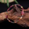 Pulsera de Turmalina Colorida de Calcedonia Natural Piedra Wangfu de Nicho Atrae Flor de Durazno Buena Suerte como Regalo para Tu Novia, Versátil en Verano