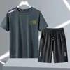 Roupa Esportiva de Secagem Rápida Masculina Verão Fina Elástica Corrida Fitness Roupa de Secagem Rápida Masculina Ice Mesh Manga Curta Shorts