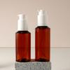 Botella de prensa de plástico cosmético de 100 ml, botella de loción de plástico con hombro oblicuo PET con cerradura, bomba de presión de boca larga, subembotellada en stock