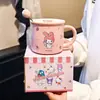 Taza de cerámica de dibujos animados Sanrio para uso doméstico, taza de leche linda y creativa para niños, taza abierta para estudiantes