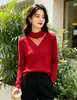 Suéter de dos piezas para mujer con cuello medio alto, de hilo hilado con núcleo de lana, nuevo estilo otoño e invierno, con top de punto de malla medio calado