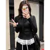 Vestido Blanco de Manga Larga para Mujer Estilo Coreano con Correa de Lazo para Primavera y Otoño Diseño con Sentido Costura de Encaje Camisa Base Top Moderno