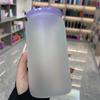 Vaso de sublimación de vidrio de color de 16 oz con tapa de color, transparente, esmerilado, con logotipo de transferencia térmica.