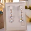 Pendientes Transfronterizos Incrustados de Circonita Que Realzan la Apariencia del Rostro, Pendientes Redondos Pequeños, Pendientes Exagerados Retro de Lujo Ligero, Pendientes Largos con Borlas de Gama Alta