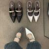 Mules de Tacón Grueso con Cadena Plateada para Mujer, Zapatos de Noche Mary Jane con Diseño Elegante Primavera/Verano 2026, Mules de Punta Cerrada