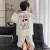 Pijama de algodón puro para niños estilo coreano, alta calidad para niños mayores, conjunto de ropa de casa para niños adecuado para usar al aire libre