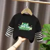 Camiseta de Manga Larga para Niños Ropa de Otoño Capa Base 2026 Nuevo Estilo Top de Retazos Rayado Atractivo Falso Dos Piezas Ropa para Niños