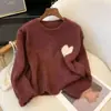 Suéter Bordado de Corazón Estilo Perezoso Retro Nuevo Estilo Primavera y Otoño 2026 para Mujer, Tejido de Punto Holgado de Manga Larga Estilo Suave Otoño e Invierno