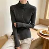 Suéter de malha justo com gola alta irregular para mulheres, novo estilo outono/inverno, design que afina