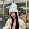 Chapéu de Outono e Inverno Feminino Tricô Espesso Quente Lã Proteção de Orelha Gorro Estilo Fair Isle Pom-pom Ciclismo Chapéu Lei Feng