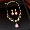 Conjunto vintage de brincos e colar com pingente de flor e gota de zircônia em agulha de prata, joias estilosas e versáteis