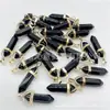 Joias Europeias e Americanas Pedra Natural Ágata Cristal Ponta de Bala Metal Banhado a Ouro Coluna Hexagonal Pingente Acessórios