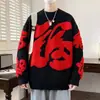 Promoção Quente de Inverno Ano Novo Chinês Suéter Vermelho Chinês Estilo Casal Gola Redonda Tricô Modelagem Solta Tamanho Grande Tricô
