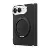 Aplicable a la funda de teléfono Apple Duo, cuero PU de color liso, soporte giratorio, magnético, cubierta protectora del eje central iPhoneduo