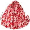 Lenço Yitao Estilo Francês Estampagem Dourada Estampa Floral Lenço de Seda Toque de Algodão e Linho Lenço de Tamanho Grande Xale de Proteção Solar para Viagem para Mulheres