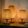 Luminária de mesa para sala de estudo, hotel, luminária de mesa moderna chinesa vintage para cabeceira estilo japonês, luminária de mesa trançada de bambu para quarto, sala de chá wabi-sabi, estilo chinês
