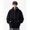 Moletom Pesado Original com Zíper Meio Aberto 2026 para Homens, Primavera/Outono, Caimento Solto, Estilo Americano, Roupa de Exterior Casual para Casais, Preto