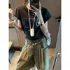 Mochie Casual Estilo Blogger Retrô Americano Estampa de Letra Gola Redonda Solta Algodão Manga Curta Camiseta Mq1397