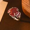 Anillo ovalado de circón microincrustado con diamantes pequeños de venta caliente transfronteriza para mujer, anillo rojo retro, suministro al por mayor de joyería de alta gama