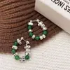 Hechos a Mano Hechos a Mano Populares Estilo Nacional Nuevo Chinoiserie Ojo de Tigre Piedra Natural Plata Rota Crisoprasa Aretes Aretes para Mujer