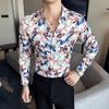 Nova lapela dos homens não- passar a ferro longo- camisa de manga comprida início do outono na moda digital impresso casual camisa slim 2937