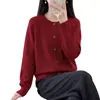Cárdigan de punto de algodón puro con cuello redondo para mujer, con mangas raglán, diseño de un solo pecho, adecuado para primavera y otoño, corte holgado, color liso, top suéter sencillo
