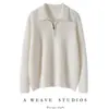 Suéter de Tricô Cashmere Espesso Gola Lapela Zíper Meio Outono/Inverno 2025 Novo Estilo Ponto Sete Cor Sólida Suéter Quente de Cashmere para Mulheres