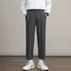Pantalones Casuales Rectos Holgados Finos de Primavera y Verano para Hombre de Alta Gama Caída Fluida Negro Ajuste Slim Traje Pantalones Recortados