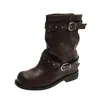 Pantalones con Hebilla de Remache Retro Botas para Pierna Mujer 2026 Otoño Nuevas Botas de Tobillo de Tacón Grueso Adelgazantes de Moda Botas Apiladas Plisadas