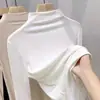 Camiseta básica de cuello alto medio con forro polar otoño e invierno Camiseta interior de manga larga Estilo europeo para mujer Todo combina Hilo Alta elasticidad Top