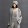 Nuevo Suéter Cardigan Abrigo de Punto Trenzado de Cachemira para Mujer Otoño/Invierno 2025 Bloque de Color Bolsillo Doble Cuello en V